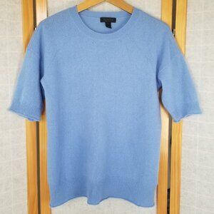 Saks Fifth Avenue Cashmere Sweater Blue Crew Neck Short Sleeves Size Medium